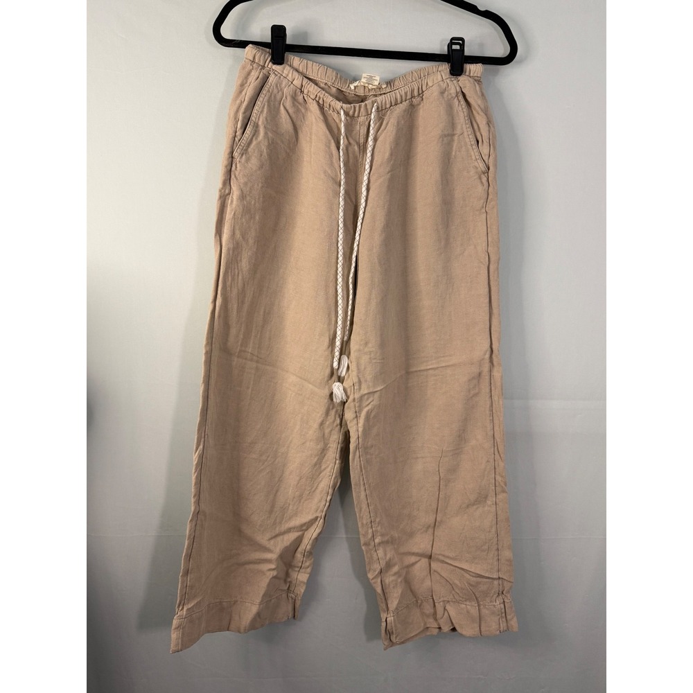 C&C California Linen Blend Wide Leg Pants Womens Small Tan‎ Beige Elastic